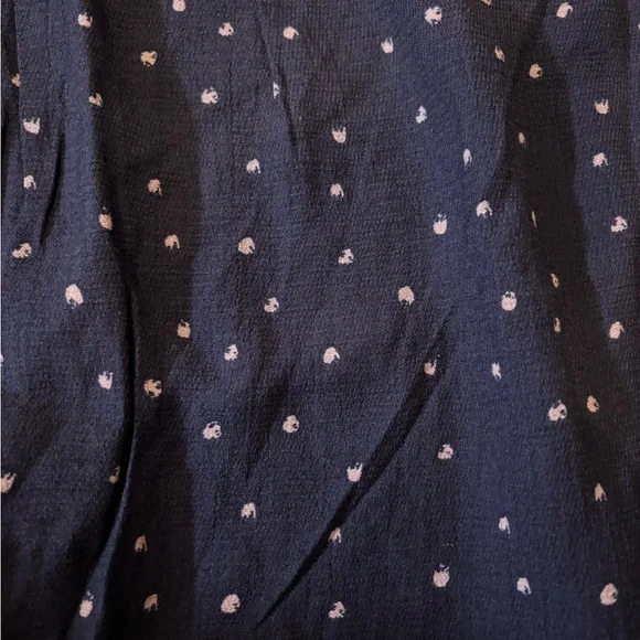 E & M Navy Blue Polka Dot Lace Trim Top Size Small Boho Embroidered Festival - Picture 12 of 12